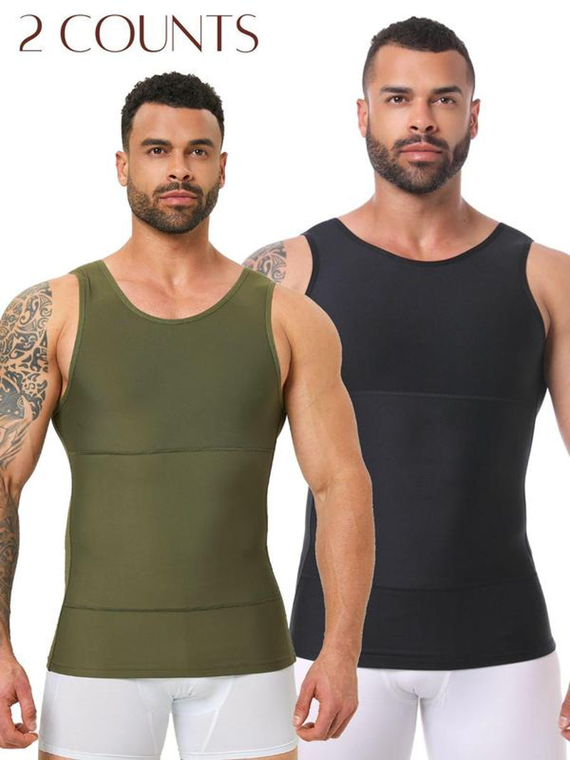 Men'S Solid Color Compression Vest, Tummy Control Shapewear, High Stretch Shaper Vest, Shapewear for Men