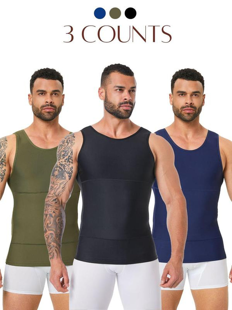 Men'S Solid Color Compression Vest, Tummy Control Shapewear, High Stretch Shaper Vest, Shapewear for Men