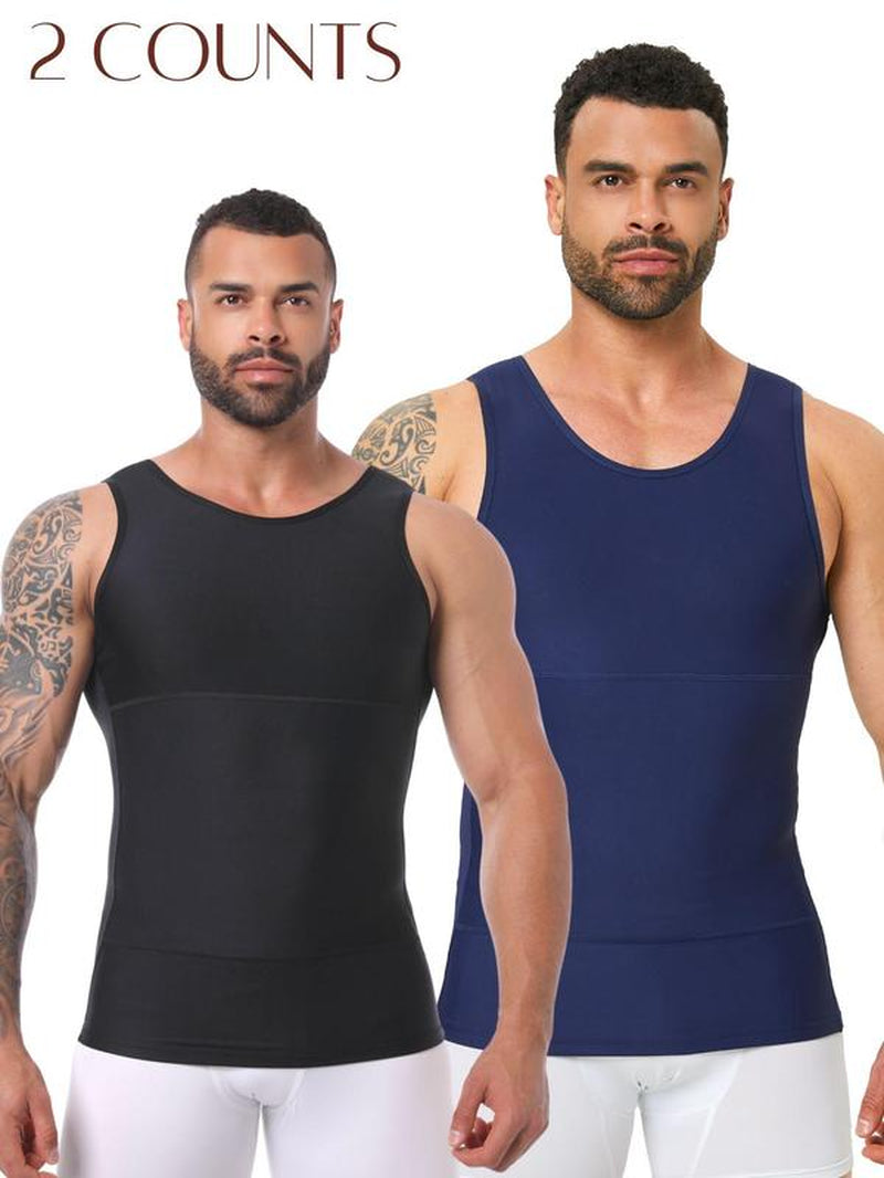 Men'S Solid Color Compression Vest, Tummy Control Shapewear, High Stretch Shaper Vest, Shapewear for Men