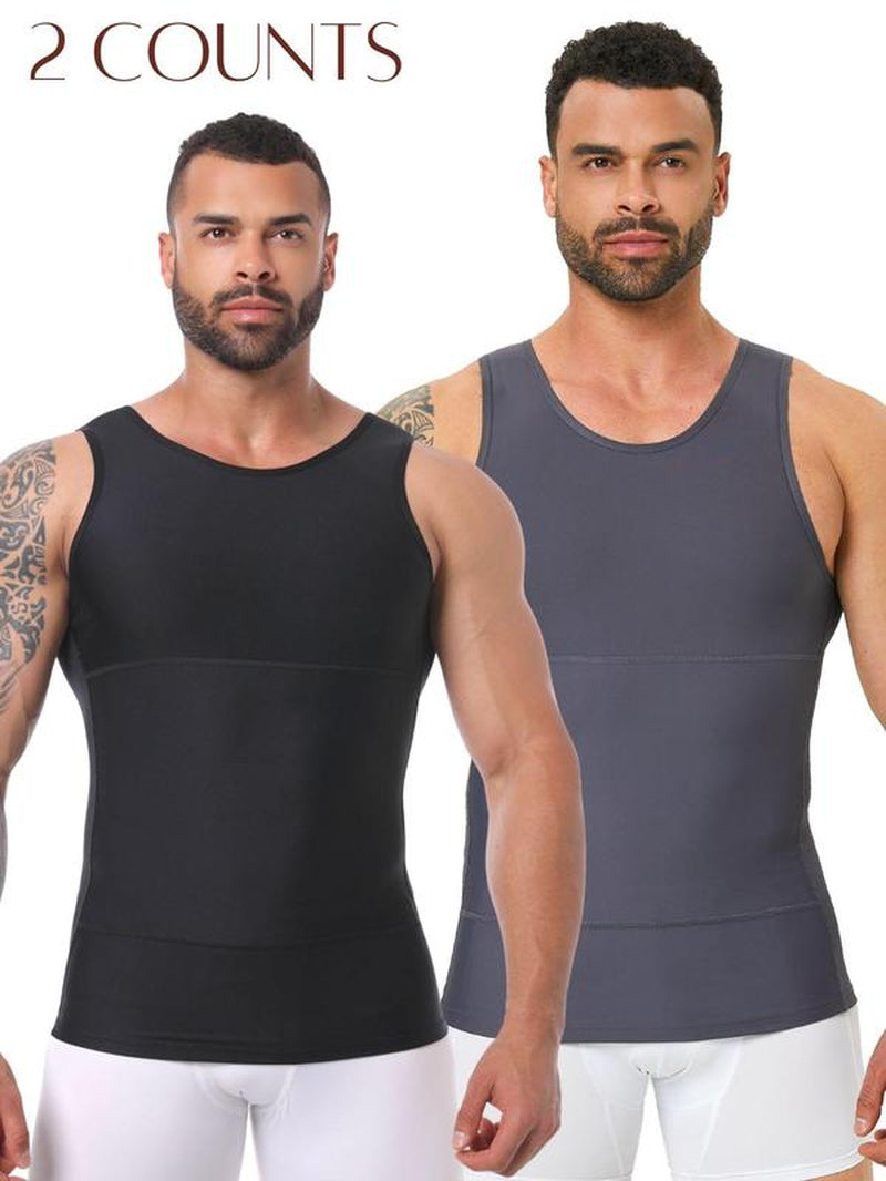 Men'S Solid Color Compression Vest, Tummy Control Shapewear, High Stretch Shaper Vest, Shapewear for Men
