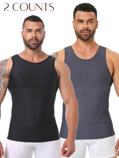 Men'S Solid Color Compression Vest, Tummy Control Shapewear, High Stretch Shaper Vest, Shapewear for Men