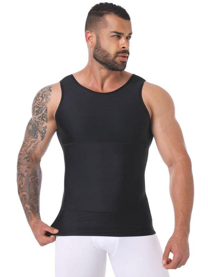 Men'S Solid Color Compression Vest, Tummy Control Shapewear, High Stretch Shaper Vest, Shapewear for Men